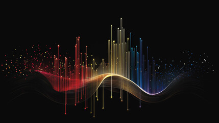 Abstract black background with Colorful charts and graphs with statistics to innovative analyze business potential and forecast future development of companies growth.