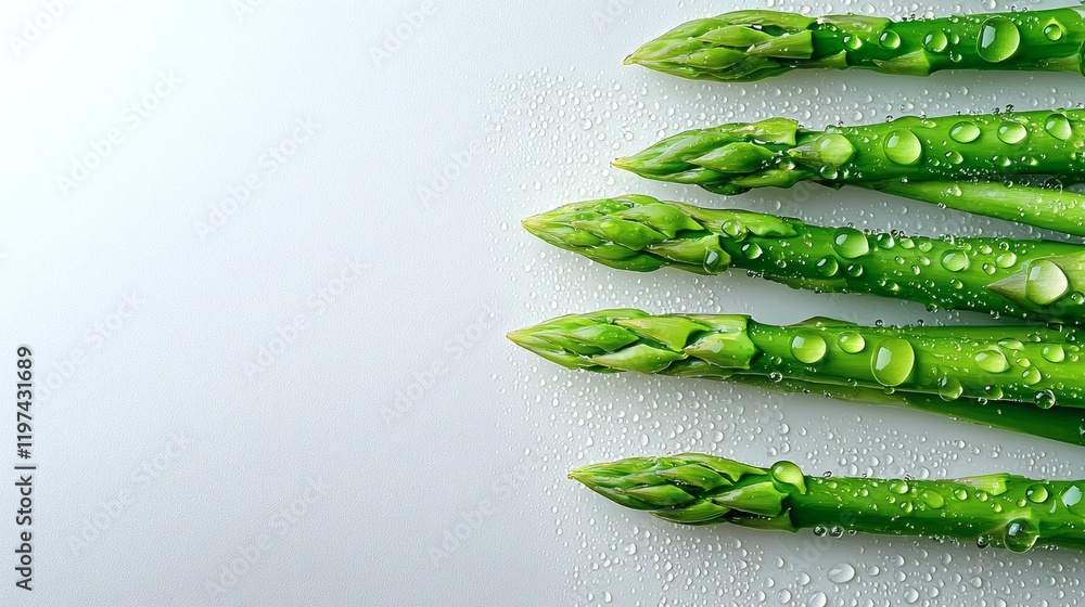 Poster isolated on white background asparagus spears with dewdrops enhancing their natural crispness and fr