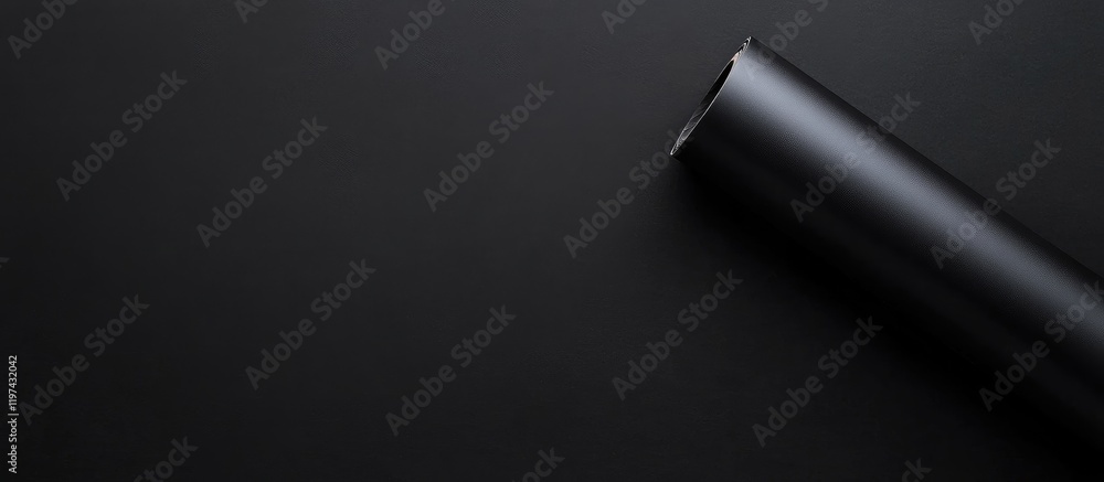 Aufkleber black rolled paper on a dark surface with copy space for text or design elements.