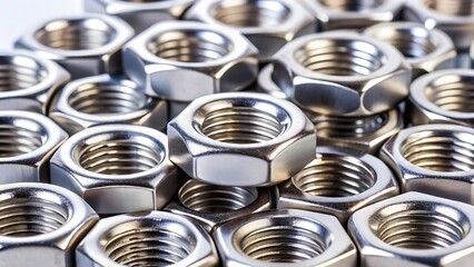 Metal nuts with hexagonal shapes