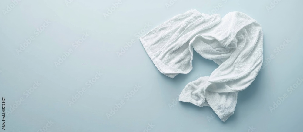 Poster white fabric draped on a light blue background with copy space for text or design elements