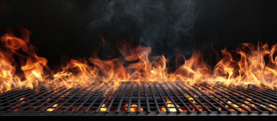 Fire and Flames on a Grill Surface with Dark Background and Copy Space for Text