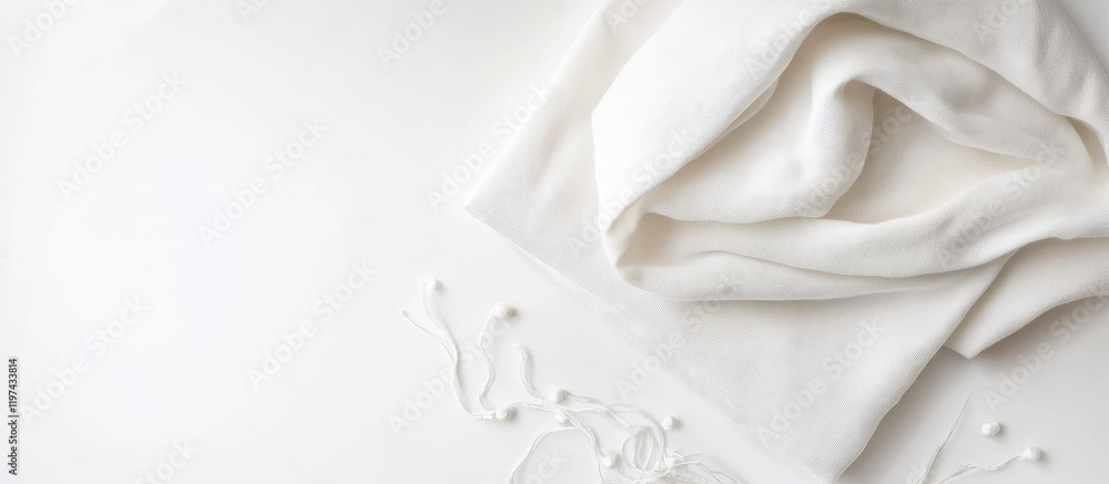 Poster white fabric with soft folds on a light background with copy space for text or branding design eleme