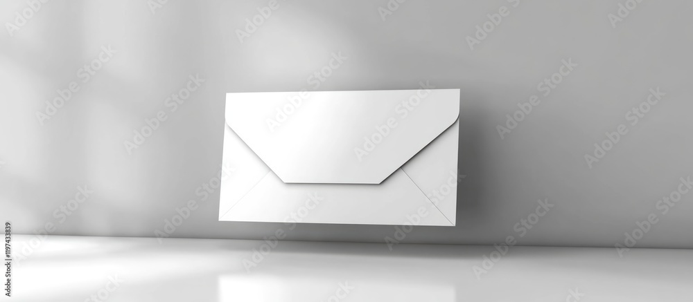 Poster luxury white envelope on minimalist background with copy space for branding or text placement