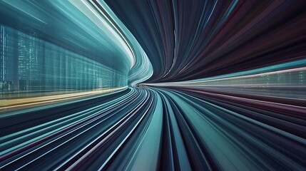 Futuristic passageway with rail lines and illumination