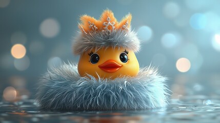 3D Render of a Royal Rubber Duck in Fur Coat and Crown