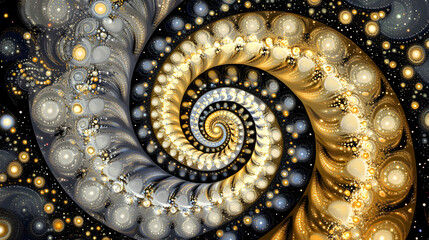 15. A surreal depiction of evolution as cascading fractal spirals forming diverse life forms, merging into futuristic beings under a celestial dome of swirling galaxies and light effects 