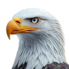A detailed close-up profile view of a bald eagle head showcasing its distinctive features and intricate plumage.