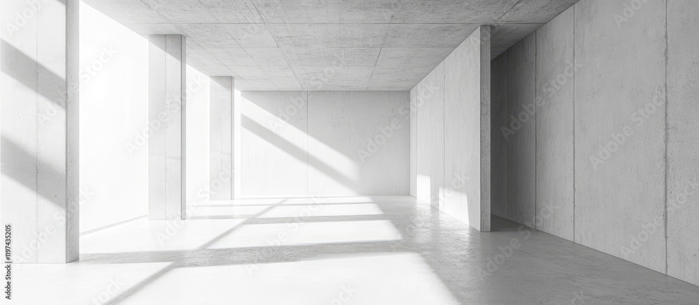 Poster minimalist empty interior space with concrete walls and floor illuminated by natural light creating 