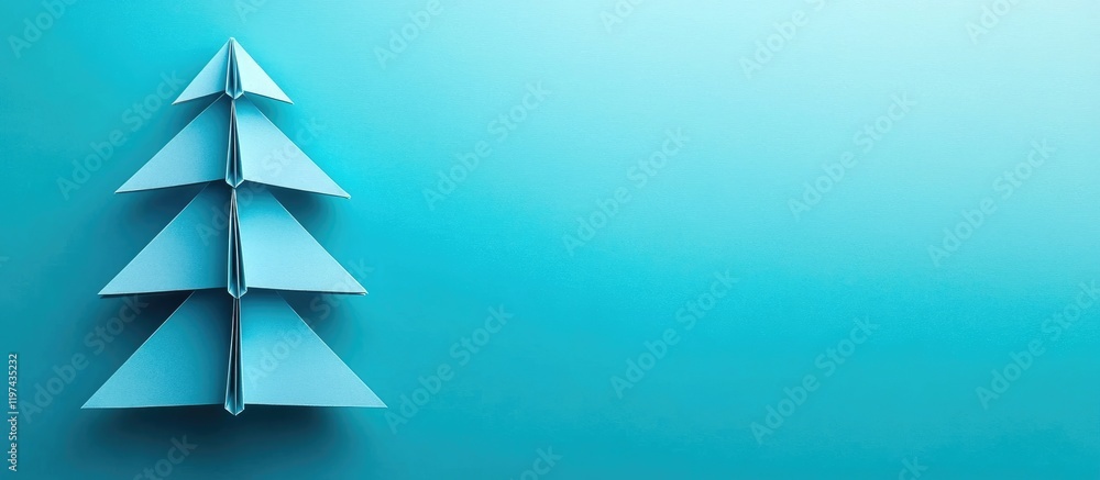Poster blue paper christmas tree on a blue gradient background with ample copy space for text placement