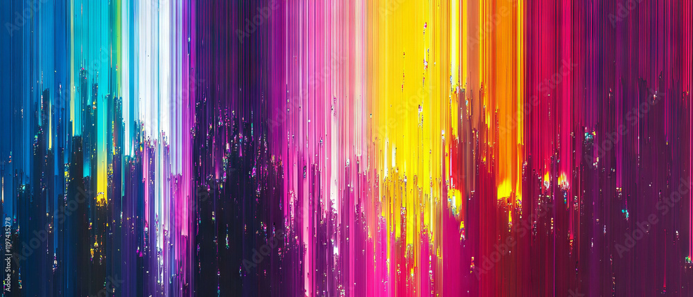 Poster colorful glitch art patterns create vibrant abstract digital distortions in visual art