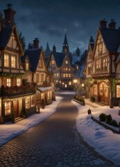 Fototapeta premium A beautifully decorated Christmas village with houses, shops, and a town square, festive scene , decorated village