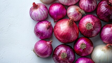 Isolated of peeled onions ready for cooking on a clean white background Stock Photo with side copy space