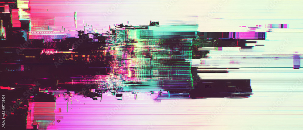 Poster glitch effect creates a mesmerizing digital distortion full of vibrant colors and data fragmentation