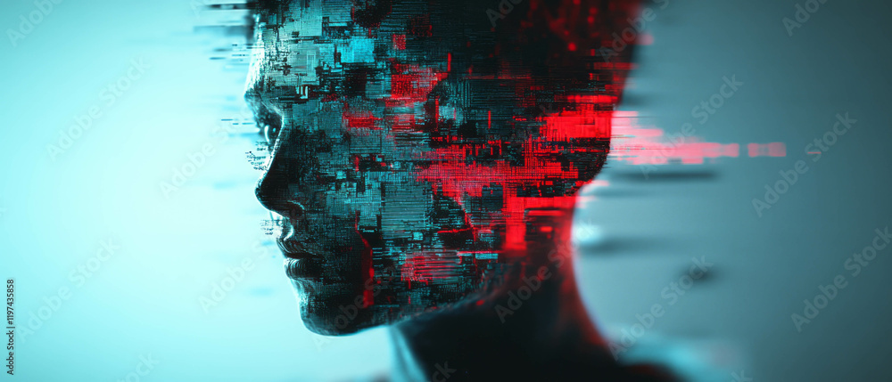Aufkleber digital decay effect creating a distorted representation of a human silhouette