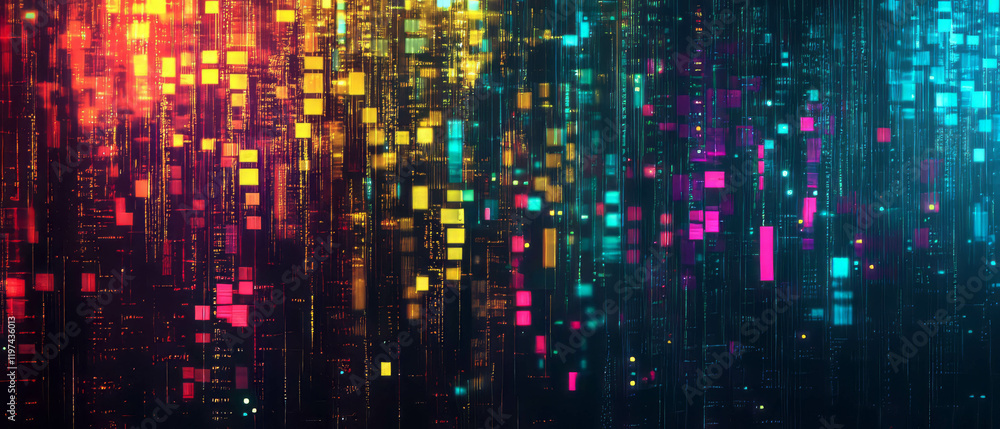 Poster dynamic display of vibrant glitch effects with chaotic digital noise patterns
