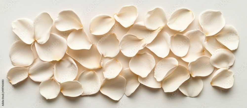Poster white flower petals arranged on a light background with copy space for text insertion
