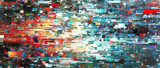 Creating chaotic digital noise through glitch effects and distortion in vibrant colors