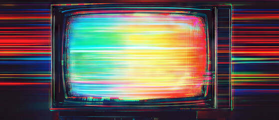 Vintage retro glitch effect with scan lines showcasing distorted digital colors