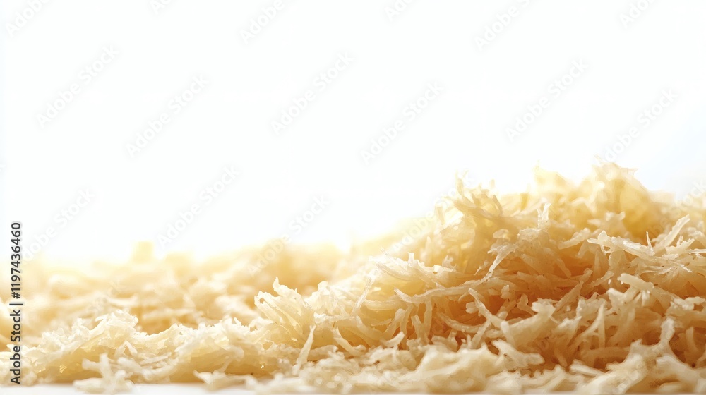 Poster Isolated of finely chopped onions arranged neatly for culinary preparation Stock Photo with side copy space
