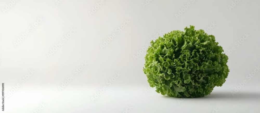 Poster fresh green lettuce head on a plain white background with ample copy space for text placement
