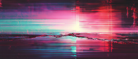 Glitch effect mimics vintage VHS distortion with vibrant colors and digital artifacts