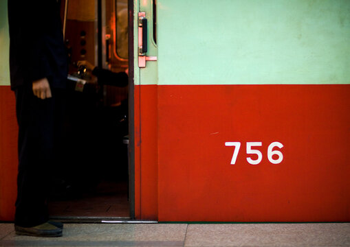 North Korean driver of a train in the subway, Pyongan Province, Pyongyang, North Korea
