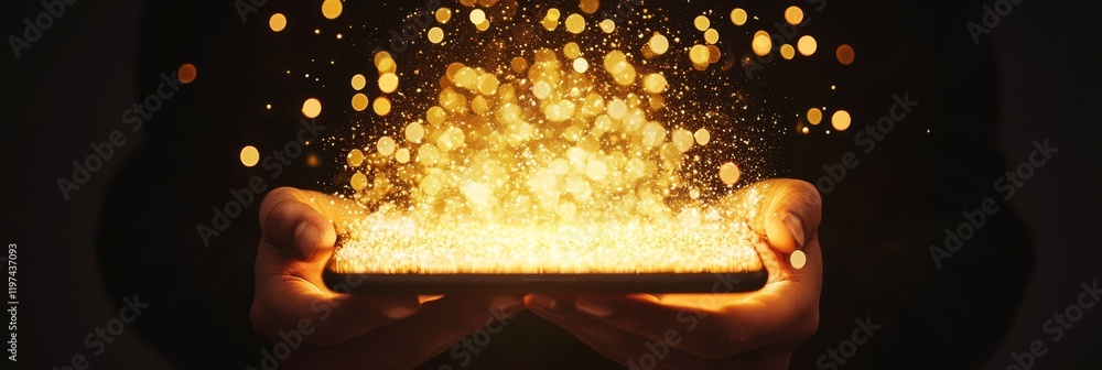 Poster in a scene representing data science and digital technology, a software engineer manager works on a 