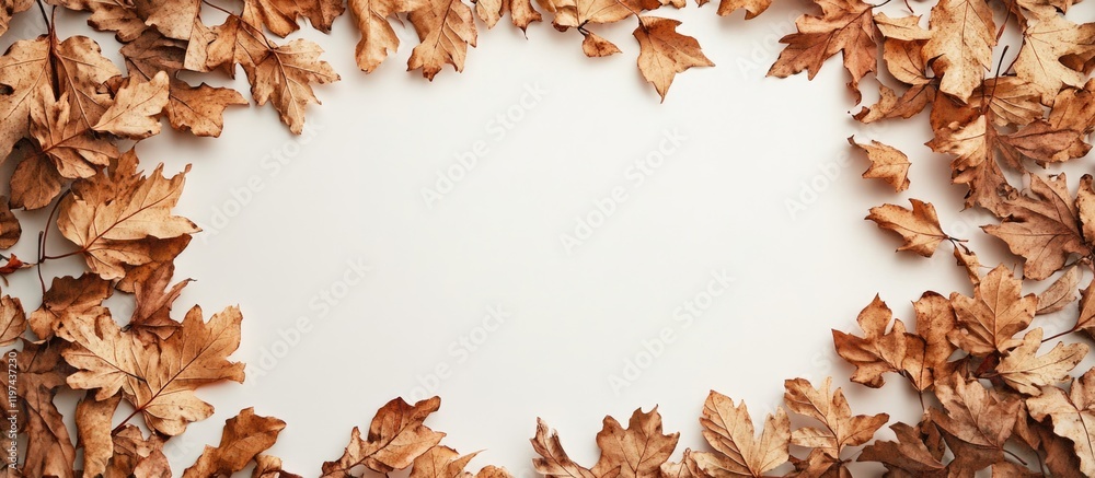 Poster autumn leaves frame on a light background with copy space for text or design elements