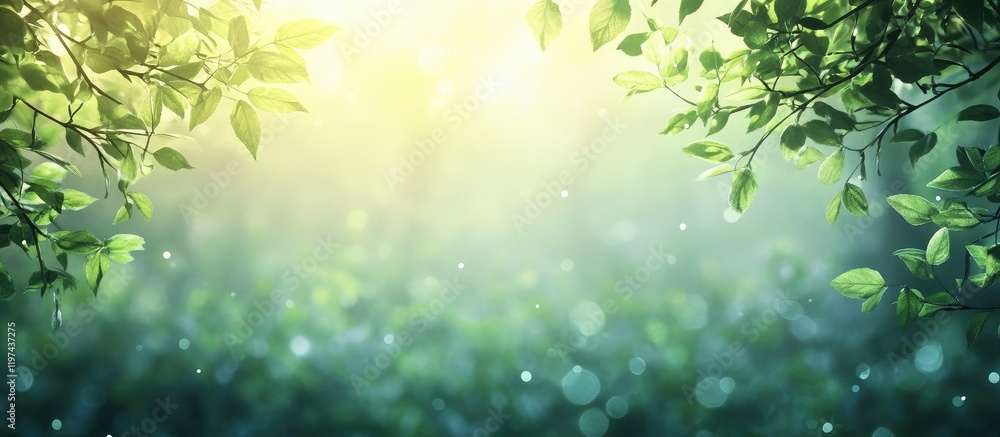 Poster nature background with soft sunlight filtering through leaves creating a serene atmosphere with boke