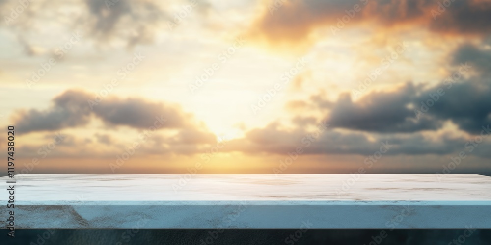 Poster marble tabletop with sunset sky and clouds in the background creating a tranquil atmosphere copy spa