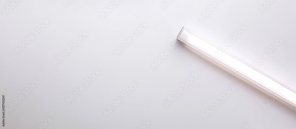 Poster minimalist close-up of a white fluorescent tube light on a blank background with copy space for text