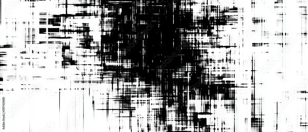Poster exploring the depths of glitch texture with abstract patterns and digital noise distortions