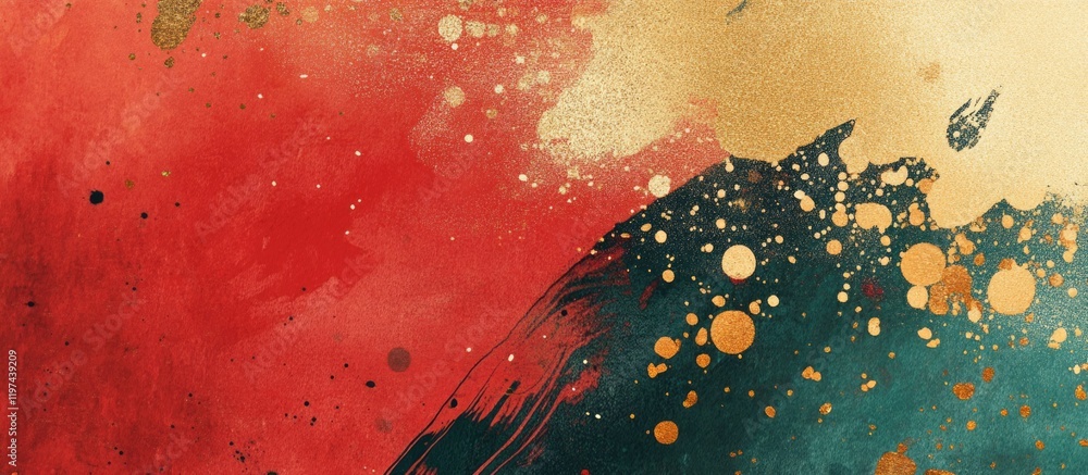 Aufkleber abstract watercolor background with red, gold, and teal colors creating a textured composition with 