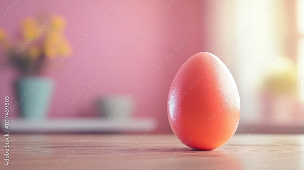 Poster egg on table with vase in background in natural light setting