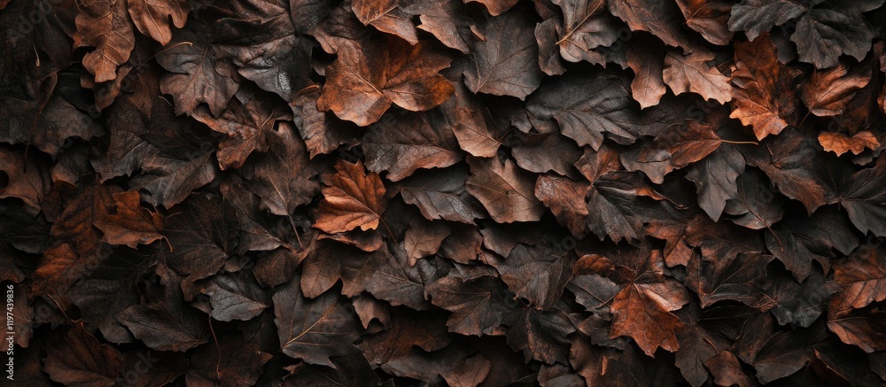 Aufkleber dried brown leaves texture background with dark tones and natural patterns suitable for design and c