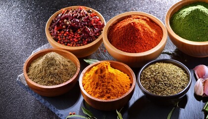 variety of spices in bowls