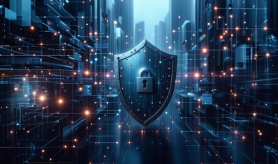 Cyber security network. Cybersecurity, password protect personal information from online. Cyber security network. Shield icon and internet technology background. Protecting data personal information.