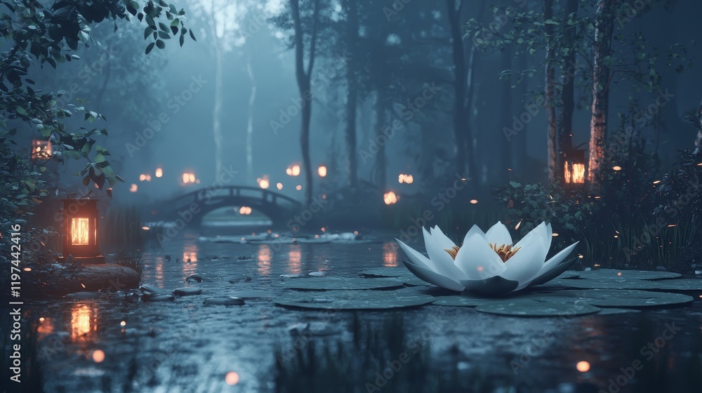 Poster a vibrant enchanted forest teeming with mythical beings, created by generative ai.