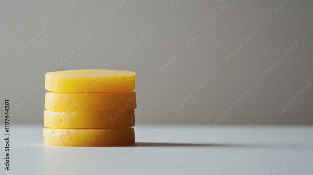 Aufkleber Isolated of raw potato slices stacked neatly on a clean white surface Stock Photo with side copy space