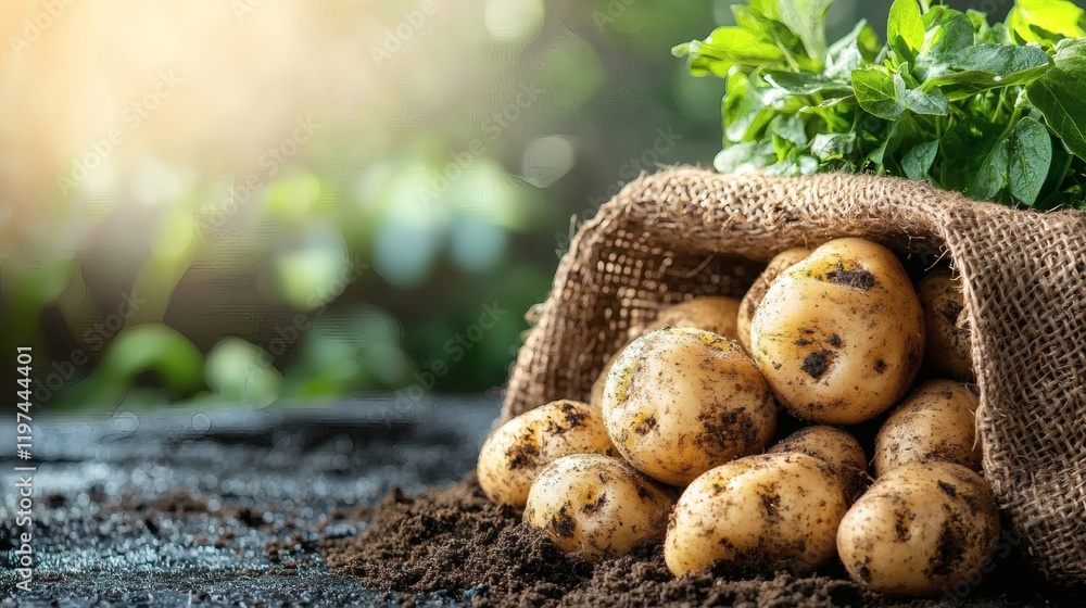 Poster isolated of potatoes with skin lightly dusted with soil to convey a freshly harvested feel stock pho
