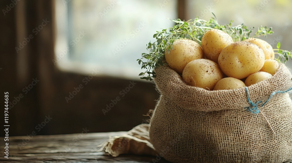 Poster isolated of potatoes with skin lightly dusted with soil to convey a freshly harvested feel stock pho