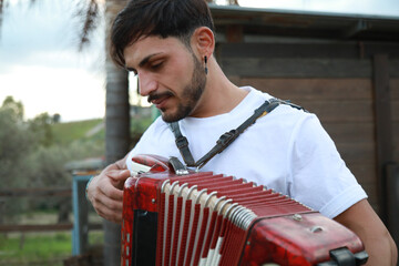 Musician Accordion Notes Enriching Rural Air