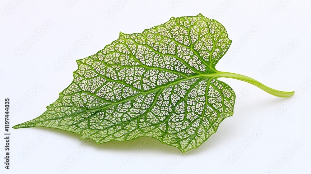 Poster isolated of a single spinach leaf with detailed veins and vibrant green color on a white background 