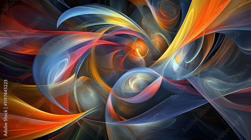 Poster a mesmerizing 3d abstract multicolor visualization with fluid curves, holographic gradients, and dyn