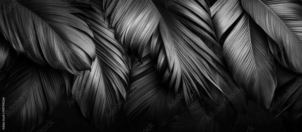 Poster textured black palm leaves background in a rainforest setting offering an exotic concept with ample 