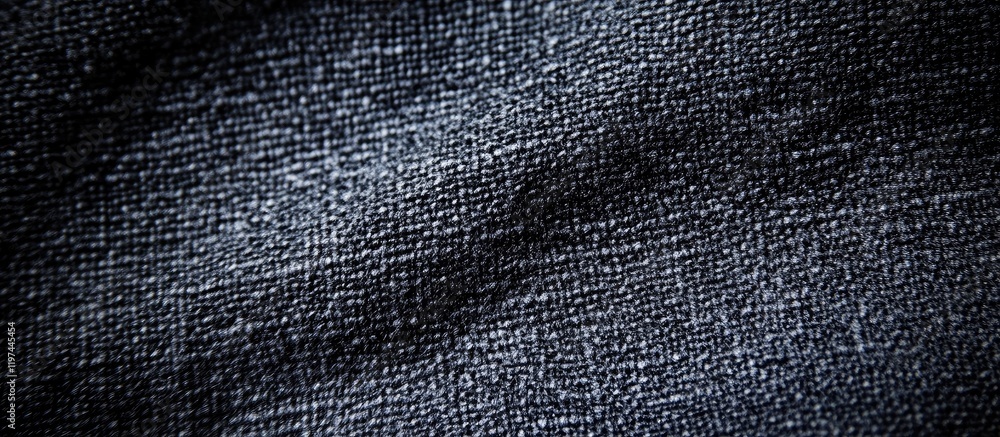 Poster textured black denim fabric background with subtle grain details and ample space for text overlay in