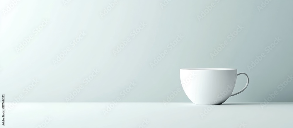 Aufkleber minimalistic white coffee cup on light gray table background with empty copy space for branding and 
