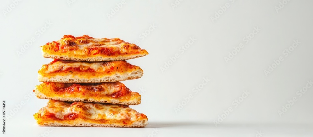 Poster stack of four pizza slices on a clean background with ample copy space for text placement