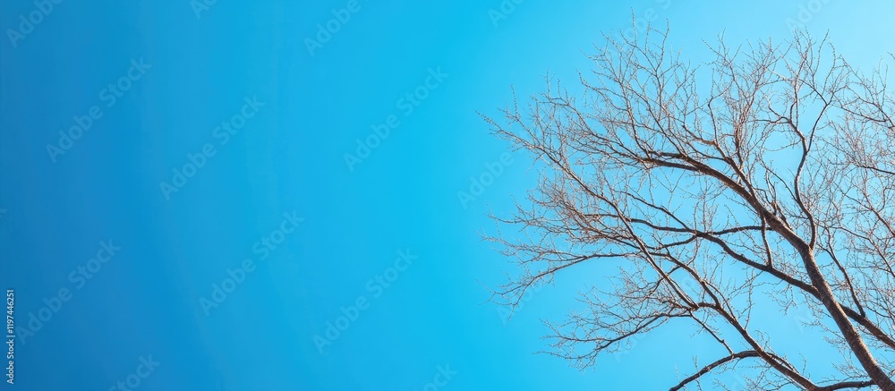Poster bare branches reaching upward against a serene clear blue sky creating a tranquil backdrop with ampl